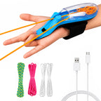Handheld web shooter toy spinning a fast loop of string in the air, by Kidology