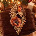 🐦🌸Robin & Poppy Crystal‐Encrusted Vintage Brooch 🐦🌸